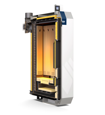 Scheitholzkessel XL HVG IV 30 – 29 kW Lambda mit Zubehörpaket, Zugbegrenzer, Kesselsicherheitsgruppe & Kesselrücklaufanhebung NMT Heizsysteme